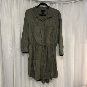 Tahari Olive Green Collared Shirt Dress